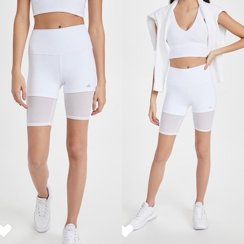 ALO Yoga White Bike Shorts with Mesh Detail size S